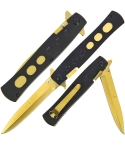 GOL-963GD Italian Godfather Style Stiletto Folding Knife - Gold