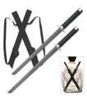 Black Twin Ninja Sword Set with Back Sheath