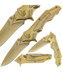 K-LK-456-GLD Gold Lock Knife with Acid Etched Blade