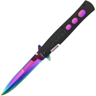 GOL-963BR Italian Godfather Style Stiletto Folding Knife - Rainbow
