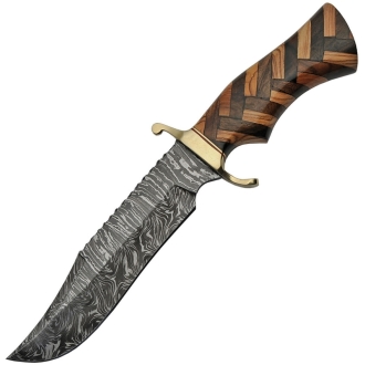 Damascus DM1221 Bowie Fixed Blade Knife - Checkered