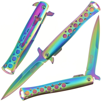GOL-456RB 9.2" Rainbow Stiletto Lock Knife