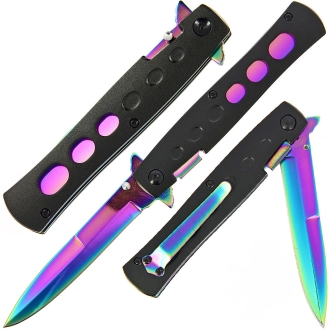 GOL-963BR Italian Godfather Style Stiletto Folding Knife - Rainbow