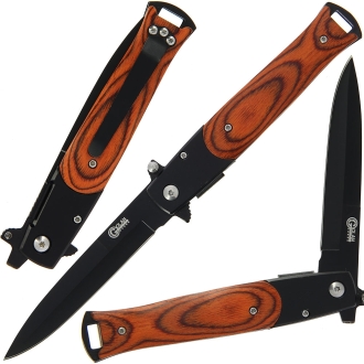 Golan GOL-721WB 8.5" Stiletto Lock Knife - Black Wood